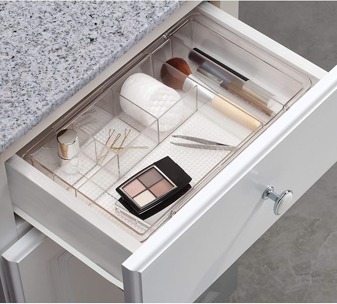 iDesign Clarity Expandable Drawer Organizer for Vanity, 18.5 Inches Wide, Clear