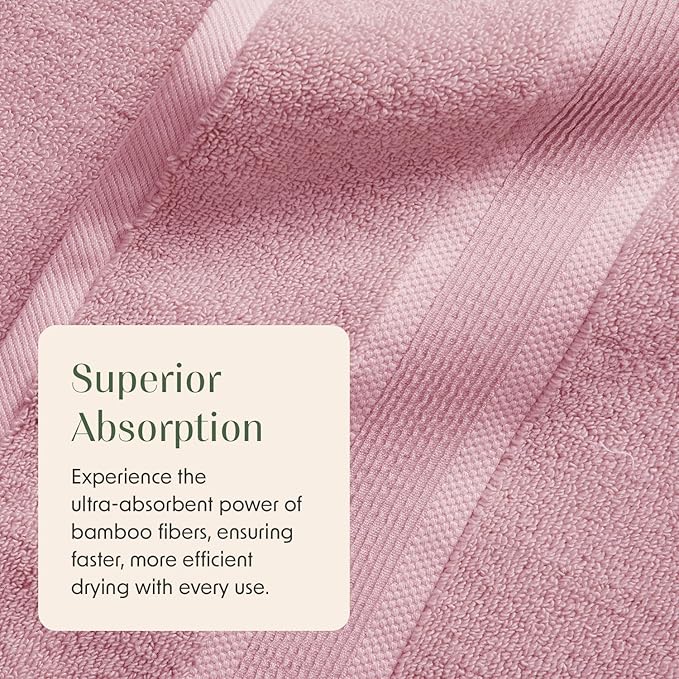 Springtree Home Luxury Bamboo Rayon Bath Towel Set 6 Piece Set | 35% Bamboo Rayon - 65% Cotton | Absorbent Quick-Dry Towels for Bathroom | Oeko-TEX Standard 100 Cotton | Pink Shadow