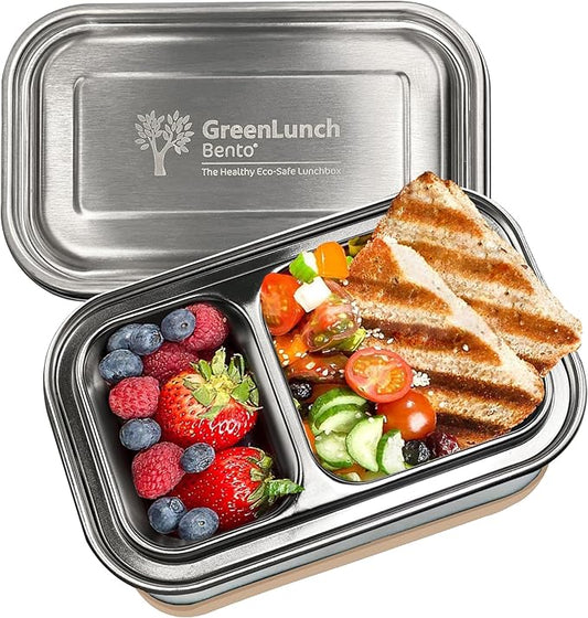 Stainless Steel Bento Box, BPA-Free Lunch box with Snack Pods, Lunch box Containers for Adults & Kids with snap locks - For School and Office - Brown/Beige