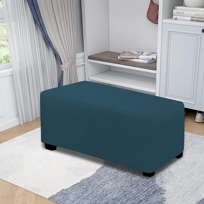 Easy-Going Stretch Ottoman Cover Folding Storage Stool Furniture Protector Soft Rectangle slipcover with Elastic Bottom(Ottoman Large,Deep Teal)
