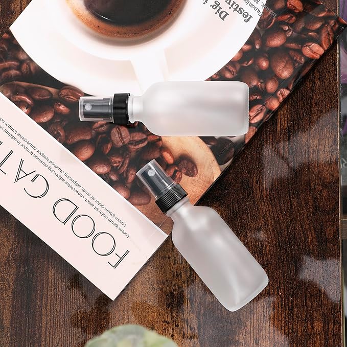 Green Glass Small Spray Bottles 2 oz 48 Packs,Fine Mist Sprayer Pretty Finish,Refillable Containers mini spray bottles for Cleaning Solutions and Skin Care (Clear Frosted 48Pack)