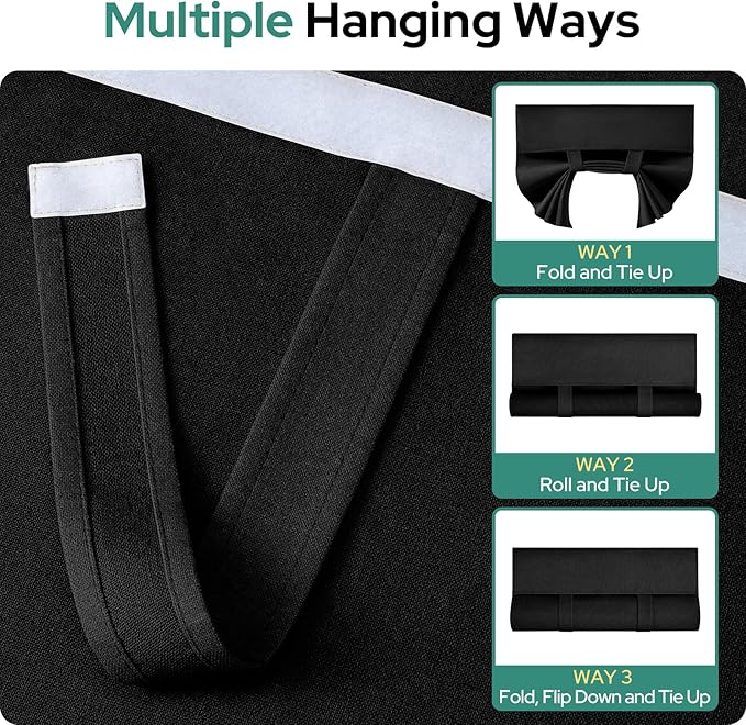 HOMEIDEAS 100% Linen Blackout French Door Curtains, Privacy Door Window Curtains, 26 X 40 Inch Room Darkening Blinds, Thermal Insulated Shades for Bedroom, 1 Panel, Black