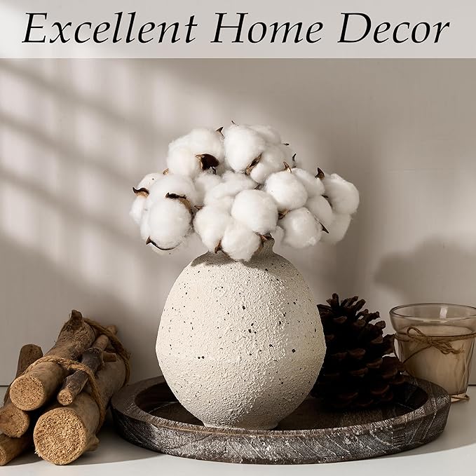 Ceramic Flower Vase, 6.22 Inch Rustic Farmhouse Vase Home Decor, Handcrafted Vintage Pottery Vase, Small Terracotta Vases for Living Room, Table, Shelf, Fireplace, Off-White