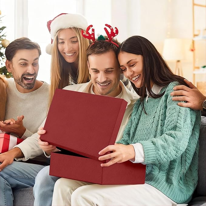 JOYIT Red Gift Box 16.5''x13''x5.5'' - Large Gift Boxes with Lid for Presents Packaging, Birthday, Christmas, Wedding, Anniversary, Big Gift Box with Ribbon, Shred Filler, Card, Wax Seal (Red)