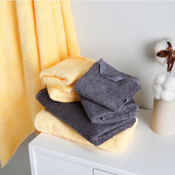SEMAXE 12-Piece Family Bathroom Towel Set - 100% Cotton, 4 Bath Towels, 4 Hand Towels, 4 Washcloths, Ultra-Soft and Super Absorbent, Lighter Weight