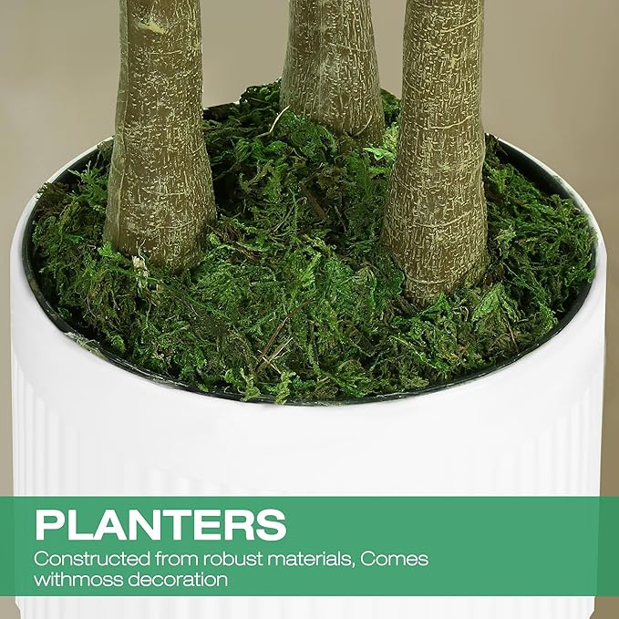 Faux Fiddle Leaf Fig Tree, 6ft Faux Plant Fake Ficus Silk Trees with White Planter, Artificial Fig Trees Floor Plants for House Office Living Room Indoor Home Decor (Golden Fiddle Leaf)