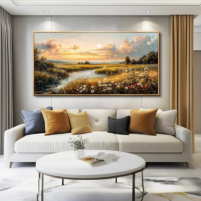 FUHAIHUA Wood Framed Canvas Wall Art For Living Room Large Wall Decor For Office Bedroom Decorations Sunset Landscape Pictures Farmhouse Painting Artwork Room Wall Mural Aesthetic Home Decor 30x60 In
