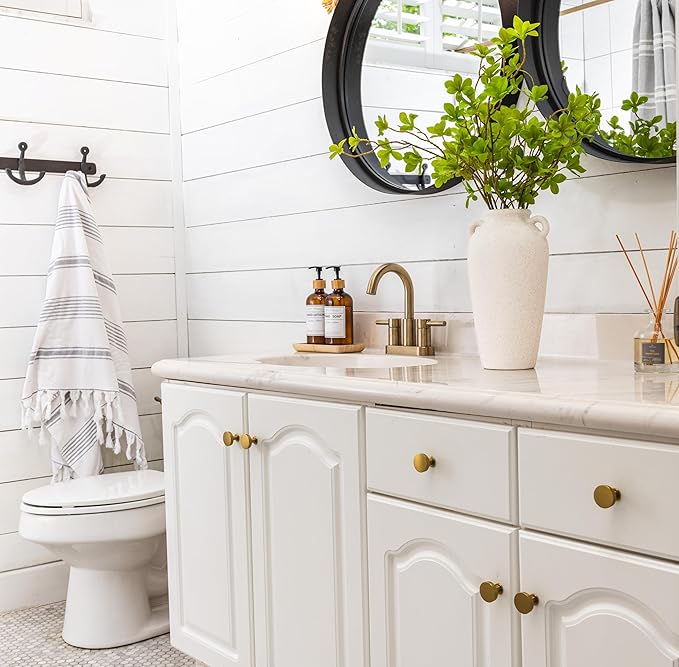 12 Inch Tall White Ceramic Vase, with 5 Branches of 25 Inch Faux Artificial Vibrant Greenery Stems Set, Textured Minimalist Jug, Fake Stem Plants, Decorative Farmhouse, Console Table Centerpiece Decor