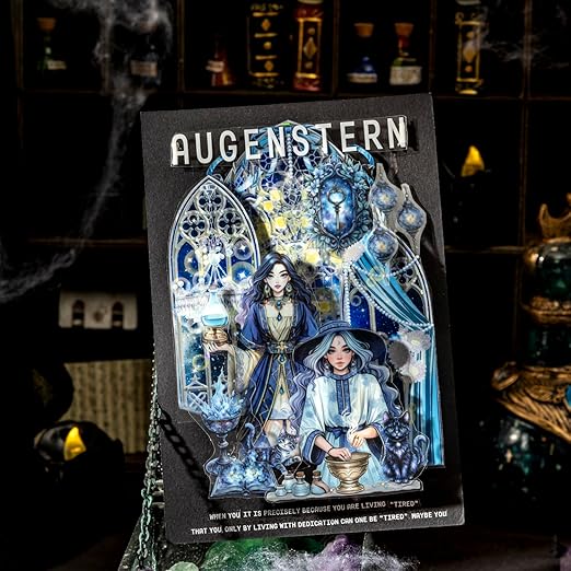 Magic-Themed PET Sticker Tape Set – 6 Rolls Pre-Cut Fantasy Witch Designs, Adhesive, with Clip for Scrapbook, Journal and DIY Decoration