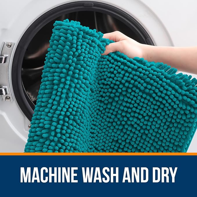 OLANLY Bathroom Rugs 30x20, Extra Soft Absorbent Chenille Bath Rugs, Rubber Backing Quick Dry, Machine Washable Bath Mats for Bathroom Floor, Tub and Shower, Home Decor Accessories, Deep Lake