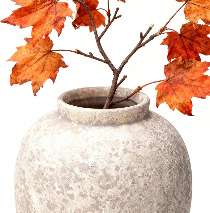 Ceramic Flower Vase Home Decor - 9.2 inch Large Farmhouse Table Vases, Rustic Decorative Vases for Kitchen Living Room Coffee Dining ShelfMantel Decoration