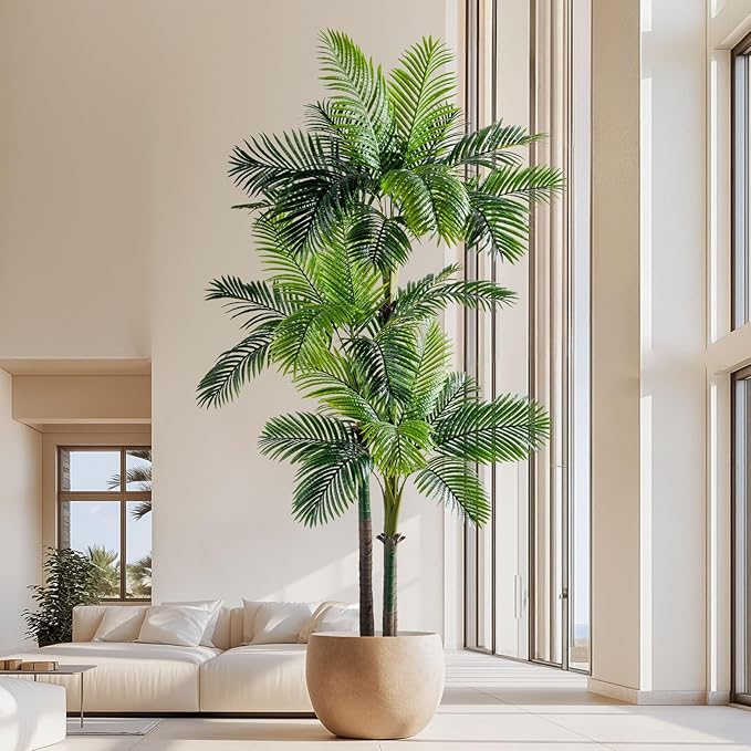 8.2FT Artificial Phoenix Palm Tree with Coconut Fruit Outdoor Indoor Decor Large Faux Coconut Silk Palm Tree Tropical Fake Tree Large Faux Sago Palm Plant for Home Yard Outside Patio Poolside