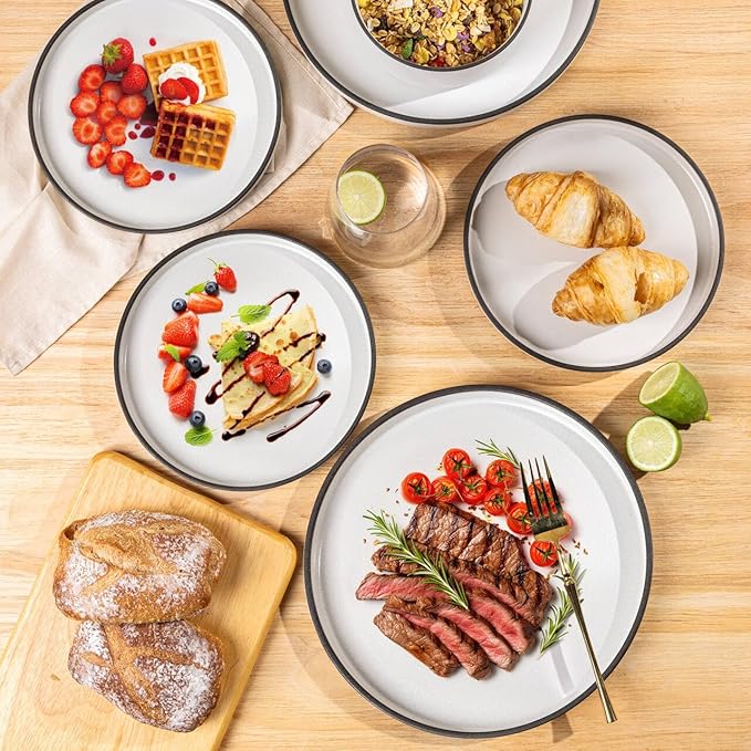 LERATIO Ceramic Dinnerware Sets for 4, High Edge Stoneware Plates and Bowls Set, Chip and Crack Resistant | Oven & Dishwasher & Microwave Safe Dishes Set, Service for 4