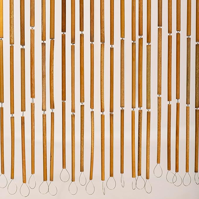 Handmade 99 - Strand Bamboo Curtain – 35.5 X 78 Inch Doorway Curtain, Natural Bamboo Screen, Boho Home Decor, Room Divider, Porch & Patio (Stainless Steel Core)