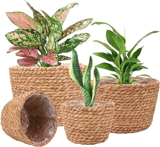Seagrass Planter Basket Stylish Planter Baskets for Indoor and Outdoor Plants Perfect for Flower Pots Cover and Room Decoration, Set of 4