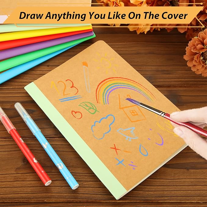 MIVIDE 48 Pack A5 Kraft Notebooks, Colourful Spine Lined Journal Bulk Pack 8.3 x 5.5 inch Notebooks 60 Pages, Travel Notebooks for Writing, Making Plans, School Office Supplies