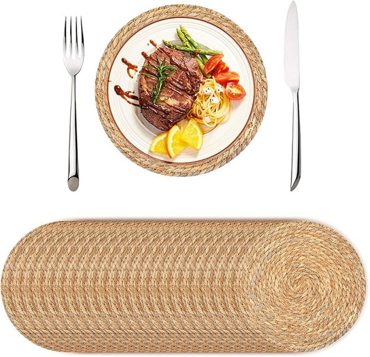 Set of 24 Round Woven Rattan Placemats, 12" Boho Farmhouse Table Mats Natural Cattail Charger Plates for Dining Table Decor Heat-Resistant Braided Place Mats
