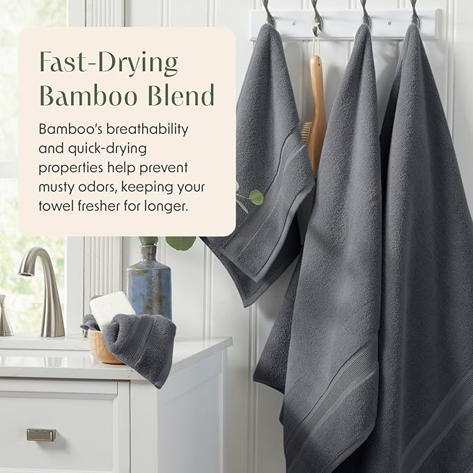 Springtree Home Luxury Viscose from Bamboo Bath Towel Set 6 Piece Set | 35% Viscose from Bamboo - 65% Cotton | Absorbent Quick-Dry Towels for Bathroom | Oeko-TEX Standard 100 Cotton | Iron Grey