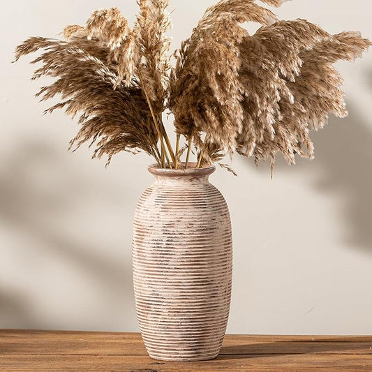 Ceramic Rustic Flower Vase, Large Farmhouse Vases Home Decor, 12.5" Tall Pottery Decorative Pampas Vase for Table Living Room Entryway Mantel Bookshelf Bedroom Bathroom Kitchen