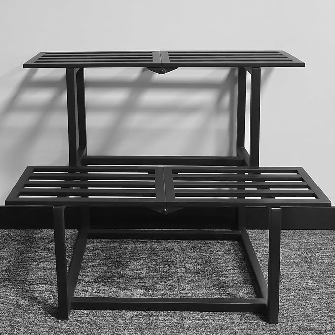 Metal Plant Stand Indoor, Outdoor Iron Plant Shelf, Heavy Duty Slatted Display Shelf for Patio Balcony Garden Living Room Load Bearing 330 LB 26" L x 20.2" H x 17.7" W 2 Tier Black