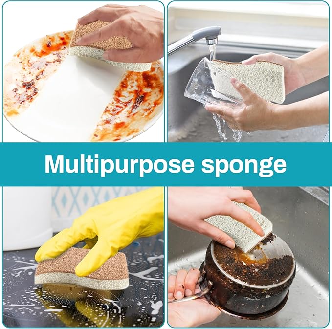 MAQIHAN 10PCS Natural Sponges for Dishes - Biodegradable Sponges Kitchen Eco Friendly Dish Sponge Non-Scratch Sponges for Cleaning Kitchen