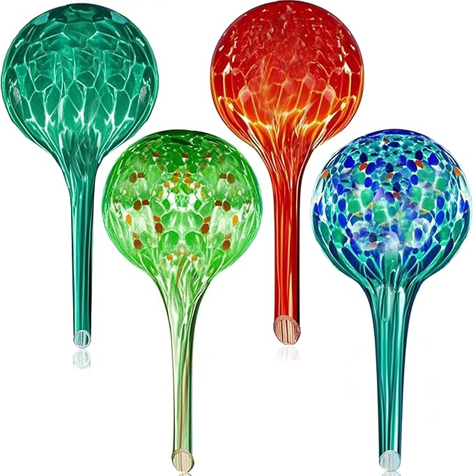 Self Watering Planter Insert Set of 4 - Small Glass Plant Watering Devices for Indoor & Outdoor Plants - Automatic Watering System for Daily Use