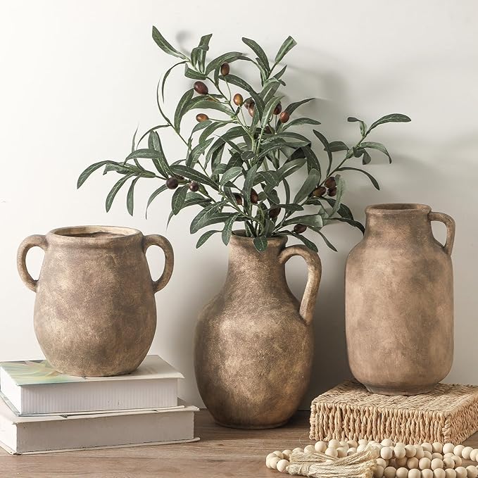 Ceramic Flower Vase Home Decor - 9.7 inch Large Table Flowers Vases Living Room Bedroom Plant Decorations Farmhouse Vintage for Kitchen Shelf Office Coffee Dining Desk House Women (Retro, 9.7")