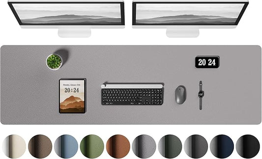 Aothia Leather Desk Pad Protector, Office Desk Mat, Large Mouse Pad, Laptop Desk Pad, Non-Slip PU Leather Desk Blotter, Waterproof Desk Writing Pad for Office and Home (Light Grey, 55" x 17")