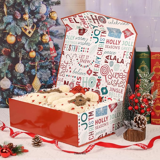 BLK&WH Christmas Gift Box 13.5x9x4.1 Inches, Red Large Collapsible Gift Box with Magnetic Lid (Red)