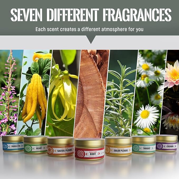 AOOVOO Chakra Candles with Healing Crystals - 7 Chakra Candle Set, Spiritual Gifts for Women, Aromatherapy Candle, Soy Candles for Women