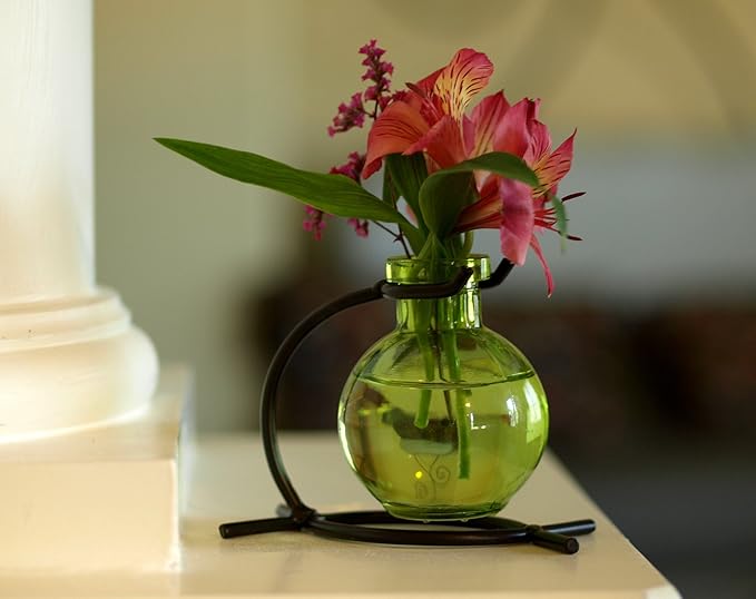 Couronne Company M501-200-01 Casablanca Recycled Glass Vase & Metal Stand, 4", Lime, 1 Piece