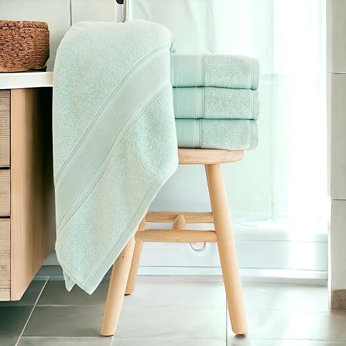 Luzia 8 Piece Bathroom Towel Set - 100% Turkish Cotton, Premium Quality - 2 Bath Towels 2 Hand Towels and 4 Washcloths (Sea Foam/Aqua/Mint/Glacier Green)