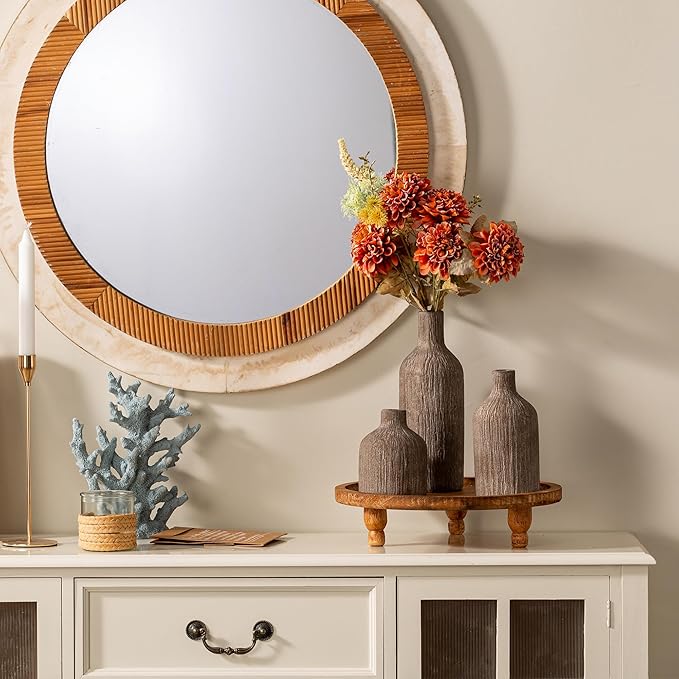 Ceramic Vase Home Table Decor - Brown Flower Vase Set of 3 Living Room Kitchen Decorations Farmhouse Modern Rustic Vases Decorative Centerpiece for Shelf Bedroom Office Bathroom Dining Coffee Desk