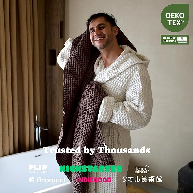 Luxury Japanese Cotton Waffle Bath Towel | Plush, Absorbent, and Quick Dry | Free Storage Bag Included (Dark Cocoa, Bath Towel, 55" x 34")