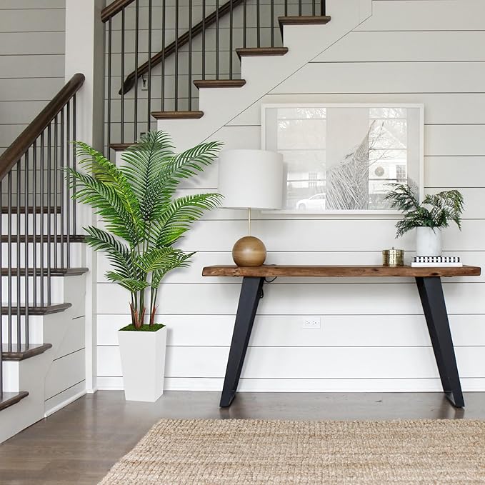 Artificial Palm Tree 5FT - Fake Tree with White Tall Planter - Faux Tropical Areca Floor Plant in Pot - Artificial Silk Plant for Home Office Living Room Decor Indoor