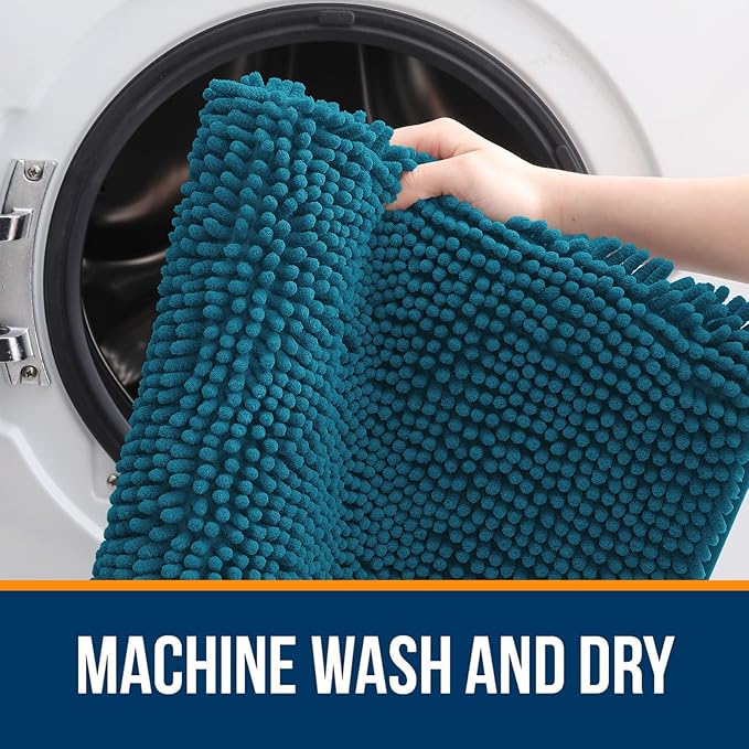 OLANLY Bathroom Rugs 24x16, Extra Soft Absorbent Chenille Bath Rugs, Rubber Backing Quick Dry, Machine Washable Bath Mats for Bathroom Floor, Tub and Shower, Home Decor Accessories, Peacock Blue