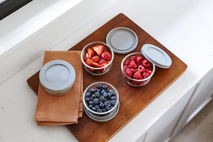 DURA LIVING Borosilicate Glass Food Containers - 8 Piece Set (1 cup) - Premium Storage Solution Microwave & Dishwasher Safe, BPA-Free Lids, Grey