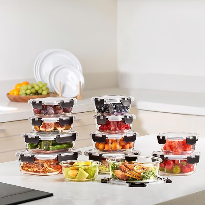 Sorbus Glass Meal Prep Containers, Dishwasher and Oven Safe Reusable Meal Prep Containers, Freezer Safe Glass Food Storage Containers with Airtight Lids
