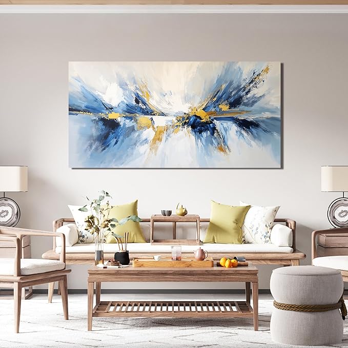 YISXINOAG Modern Canvas Art Wall Decor Abstract Wall Decor Canvas Wall Art for Bedroom Modern Home Decorations Gold and Blue Abstract Art for Dining Room Home Artwork Prints Size 20"X40"