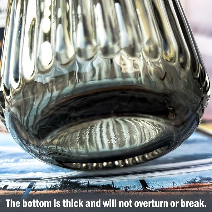 Muyan 9.8" Flower Vase for Decor Ribbed Glass Vase Modern for Centerpieces Desktop Home Office Dining Living Room Wedding (Gray)