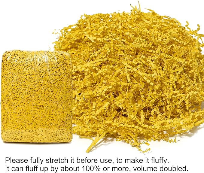 Mefleet 2 LB Crinkle Cut Paper Shred Filler Yellow Crinkle Shredded Paper for Gift Box - Gift Basket Bag Filler - Grass Cushion Stuffing for Christmas Holiday Packaging Wrapping