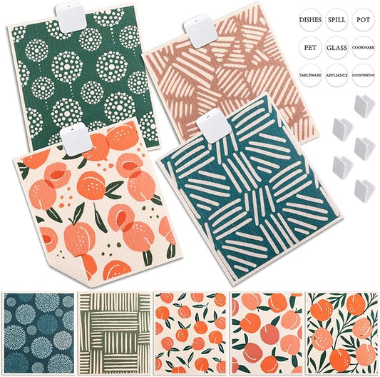 Lucomb 10 Pack Swedish Dishcloths with Hanging Clips, Reusable Swedish Dish Towels Biodegradable Cellulose Cleaning Cloths Washable Dish Wipes for Kitchen Home Office(Quick Drying & Super Absorb)