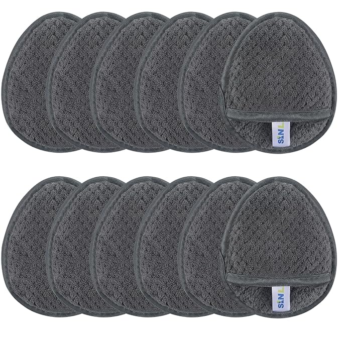 SINLAND Reusable Makeup Remover Pads For Face,Eye,Lips Microfiber Gentle Facial Cleansing Cloths for All Skin Types Friendly for Makeup Remover With Laundry Bag 5.1inchx3.93inch Gray Pack of 12