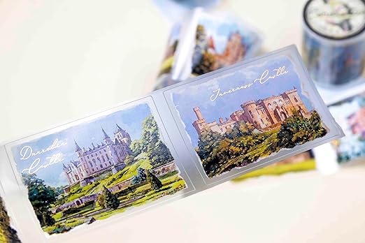 Scotland Landscapes Transparent Vintage Washi Tape 5x5 cm – Decorative Scrapbooking Craft Adhesive Roll, Scenic Highland Views, Travel Illustration Design for Journals, Planners, Cards & DIY Projects
