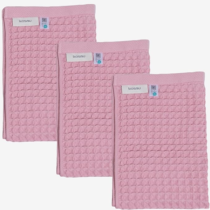 Luxury Japanese Cotton Silk Waffle Bath Towel | Plush, Absorbent, and Quick Dry (Sakura Pink, Hand Towel (3 Pack))