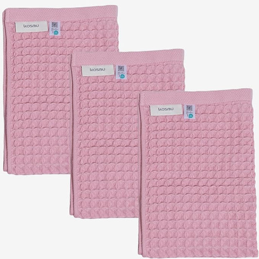 Luxury Japanese Cotton Silk Waffle Bath Towel | Plush, Absorbent, and Quick Dry (Sakura Pink, Hand Towel (3 Pack))