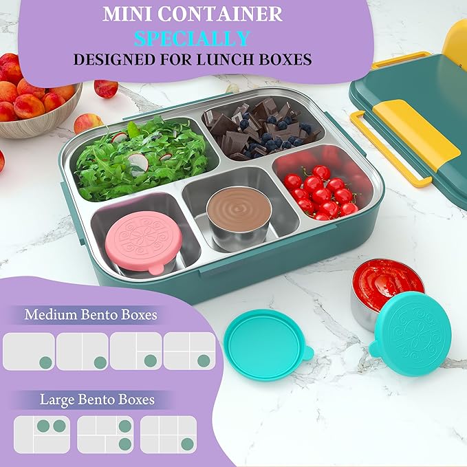 6x2.7 Oz Salad Dressing Container to Go,Handy Leakproof Stainless Steel Meal Prep Containers Reusable,Sauce Containers for Lunch Box, Picnics, Travel, Office and Kitchen Storage