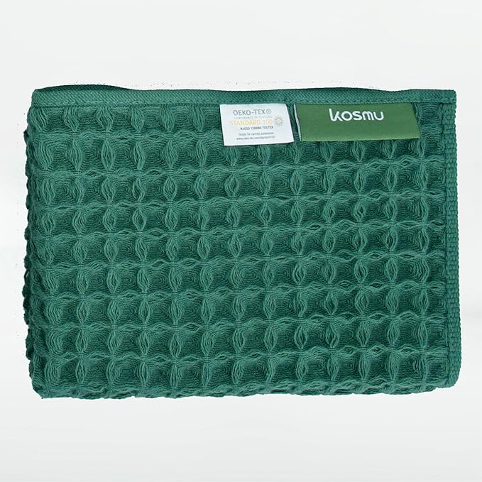 Luxury Japanese Cotton Silk Waffle Bath Towel | Plush, Absorbent, and Quick Dry (Forest Green, Face Towel, 16" x 16")