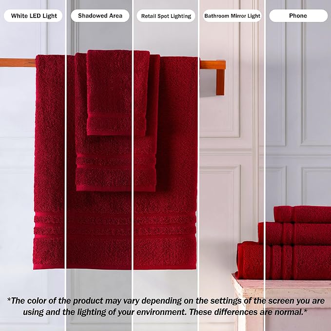 Hawmam Linen Luxury Cotton Washcloths 13x13 Inch - Large Hotel Spa Bathroom Face Towel | 12 Pack | Red