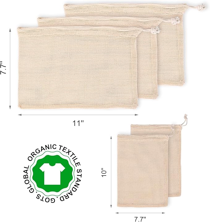 Reusable Bags Produce Bags Reusable Washable - Vegetable Bags, Grocery Bags, Cotton Mesh Bags for Farmers Market, Beach, and Refrigerator Storage Vegetables (7)